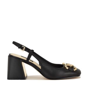 Cast Leather Block Heel Slingback Pumps